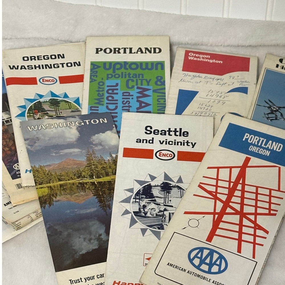 AAA Enco Texaco Vintage Road Maps Oregon‎ Washington Portland Seattle Lot of 9